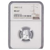 1943-S Wheat Cent NGC MS67