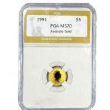 1991 1/20oz Gold Australia Kangaroo PGA MS70MS70
