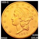 1859-S $20 Gold Double Eagle CHOICE BU