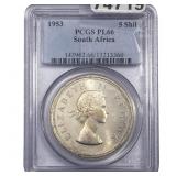 1953 South Africa 5 Shil PCGS PL66