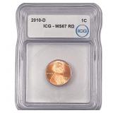 2010-D Union Shield Lincoln Cent ICG MS67 RD