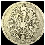 1874-F Germany Silver 1 Reichsmark NEARLY UNCIRCUL