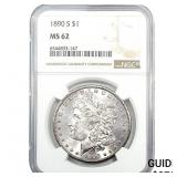 1890-S Morgan Silver Dollar NGC MS62