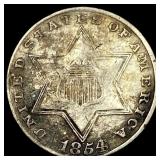 1854 Silver Three-Cent Piece LIGHTLY CIRCULATED