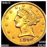 1846-D $5 Gold Half Eagle UNCIRCULATED