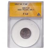 1917 Wheat Cent ANACS F12 DDO