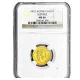1915 Austria .1106 OZ Gold Ducat Restrike NGC MS66