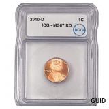 2010-D Union Shield Lincoln Cent ICG MS67 RD