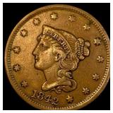 1842 Braided Hair Large Cent NEARLY UNCIRCULATED