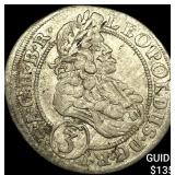 1655-1705 Hungary Leopold Silver 3 Kreuzer CLOSELY