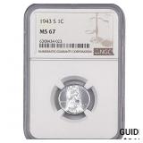 1943-S Wheat Cent NGC MS67