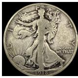 1918-D Silver Walking Liberty Half Dollar NICELY C