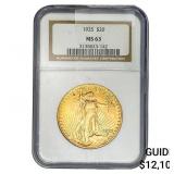 1925 $20 Gold Double Eagle NGC MS63