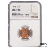 1945-S Wheat Cent NGC MS67 RD