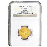 1876 Belgium .1867 OZ Gold 20 Francs NGC MS64