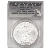 2008 Silver Eagle ANACS MS70 First Day of Issue