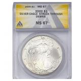 2000 Silver Eagle ANACS MS67 Struck Through Debris