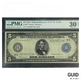 1914 $5 Federal Reserve Bank St.Louis PMG VF 30
