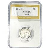 1913-D Buffalo Nickel PGA MS63MS63 Type 1