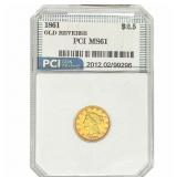 1861 $2.50 Gold Quarter Eagle PCI MS61 Old Rev