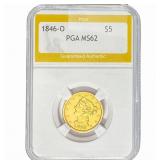 1846-O $5 Gold Half Eagle PGA MS62