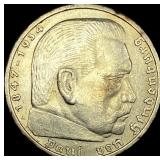 1938-A Germany Silver 5 Reichsmark CLOSELY UNCIRCU
