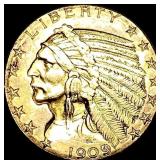 1909 Indian Head Half Eagle $5 Gold CLOSELY UNCIRC