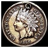 1860 Indian Head Cent (holed) NEARLY UNCIRCULATED