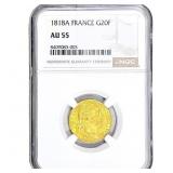 1818A France .1867 Gold 20 Francs NGC au55