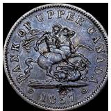 1857 Upper Canada Bank Token One Penny CLOSELY UNC