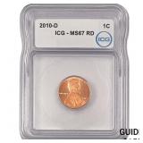 2010-D Union Shield Lincoln Cent ICG MS67 RD
