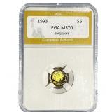 1993 1/20oz Gold Singapore $5  PGA MS70MS70
