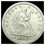 1853 Arrows Seated Liberty Quarter LIGHTLY CIRCUL