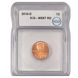 2010-D Union Shield Lincoln Cent ICG MS67 RD