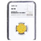 1878 .1454 OZ Gold $3 NGC AU58