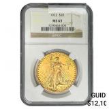 1922 $20 Gold Double Eagle NGC MS63