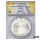 2000 Silver Eagle ANACS MS67 Struck Through Debris