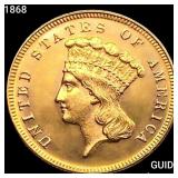 1868 $3 Gold Piece CHOICE BU