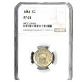 1881 Shield Nickel NGC PF65