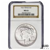 1921 Silver Peace Dollar NGC MS63