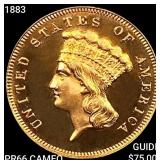 1883 $3 Gold Piece GEM PROOF CAM