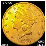 1877-CC $20 Gold Double Eagle CHOICE AU