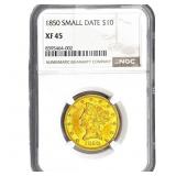 1850 Small Date $10 Gold Eagle NGC XF45