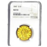 1847 $10 Gold Eagle NGC AU53