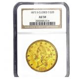 1873-S Closed 3 $20 Gold Double Eagle NGC AU50