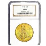 1910 $20 Gold Double Eagle NGC MS61