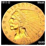 1911-D Weak D $2.50 Gold Quarter Eagle CHOICE AU
