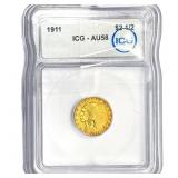 1911 $2.50 Gold Quarter Eagle ICG AU58