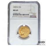 1909-D $5 Gold Half Eagle NGC MS65
