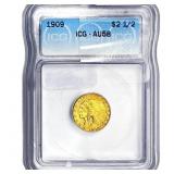 1909 $2.50 Gold Quarter Eagle ICG AU58